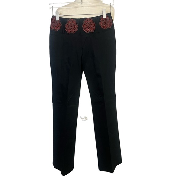 Anthropologie Elevenses Embroidered Black Slacks Size 6 Side Zip Straight Leg - Picture 2 of 16